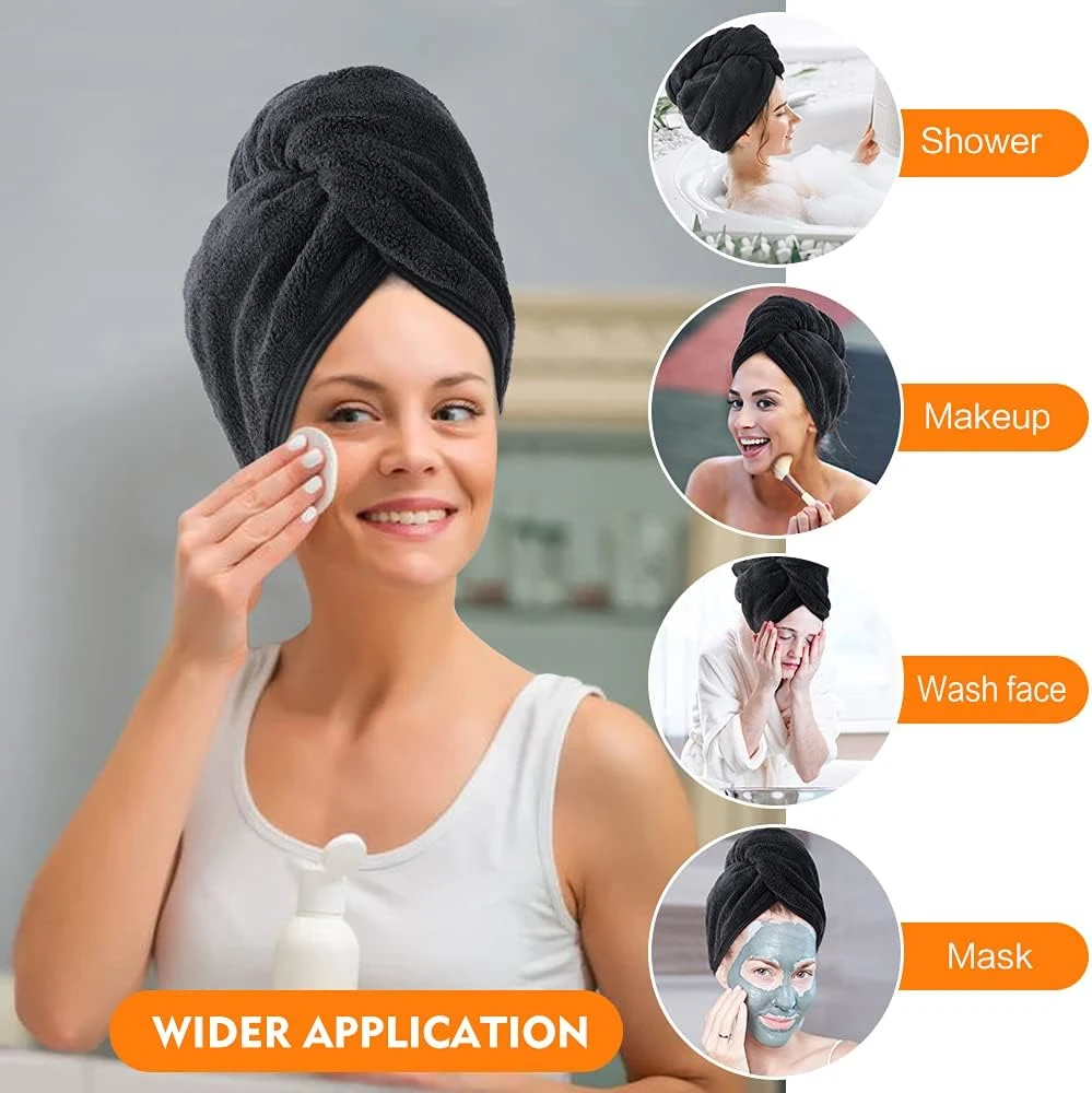 Double Layer Thickened Curly Long Hair Drying Hair Turban Microfiber Hair Drying Wrap for Women