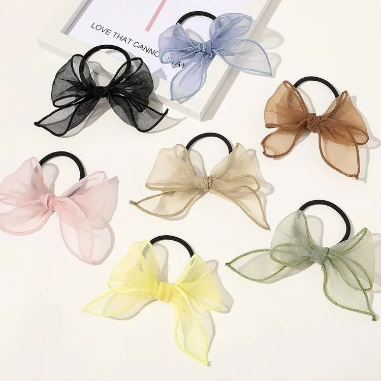 French Style Mesh Hair Tie Bow Hair Scrunchies Mesh Ponytail Elastic Band