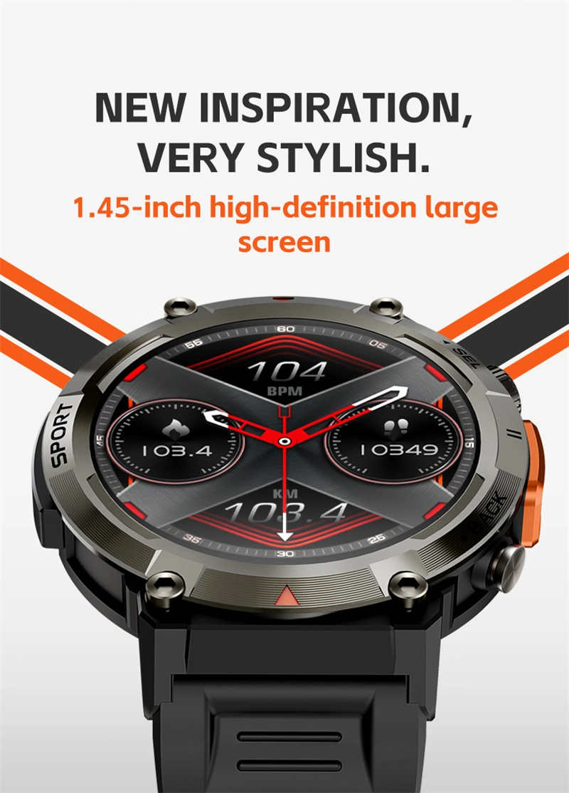 OEM1.45 TFT S100-T Bluetooth Calls Highlight LED Flashlight Outdoor Sports Man Men Boy High End Silicone Strap Smartwatch Smart Watch Sports Bracelet Wristband