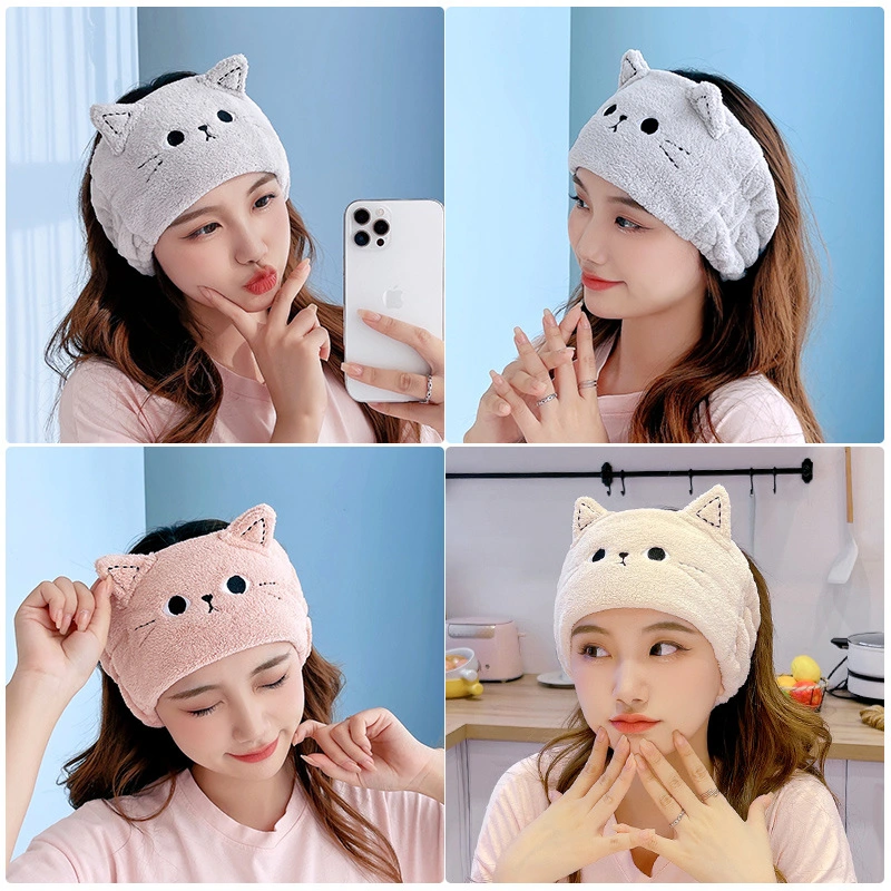 for Bath Makeup Cartoon Coral Fleece Cat Ear Hair Band