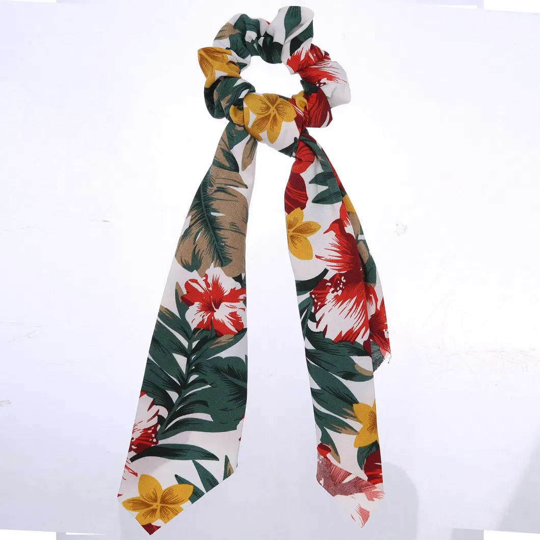 Fashion Print Chiffon Bowknot Vintage Scarf Scrunchies Hair Band