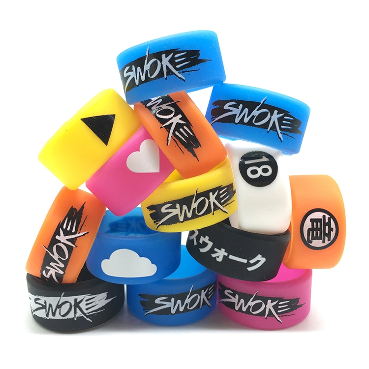 2024 Customized Your Own Brand Silicone Vape Ring Protective Decoration Debossed Ink Filled Silk Printing Logo 20mm/22mm/24mm or 26mm Vapor Band