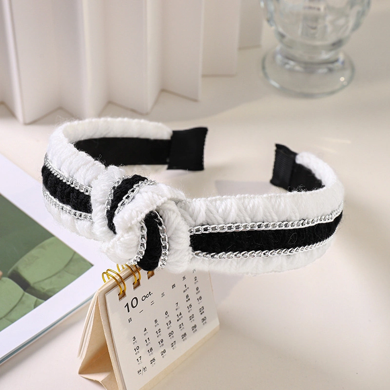 Korean Version of The Net Headdress Girls Simple Wool Knitted Hair Band Headband Pressure Hair Wash Face Wide Side Knotted Hair Band