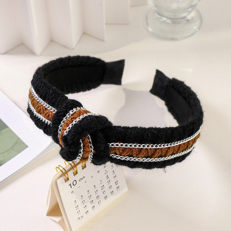 Korean Version of The Net Headdress Girls Simple Wool Knitted Hair Band Headband Pressure Hair Wash Face Wide Side Knotted Hair Band