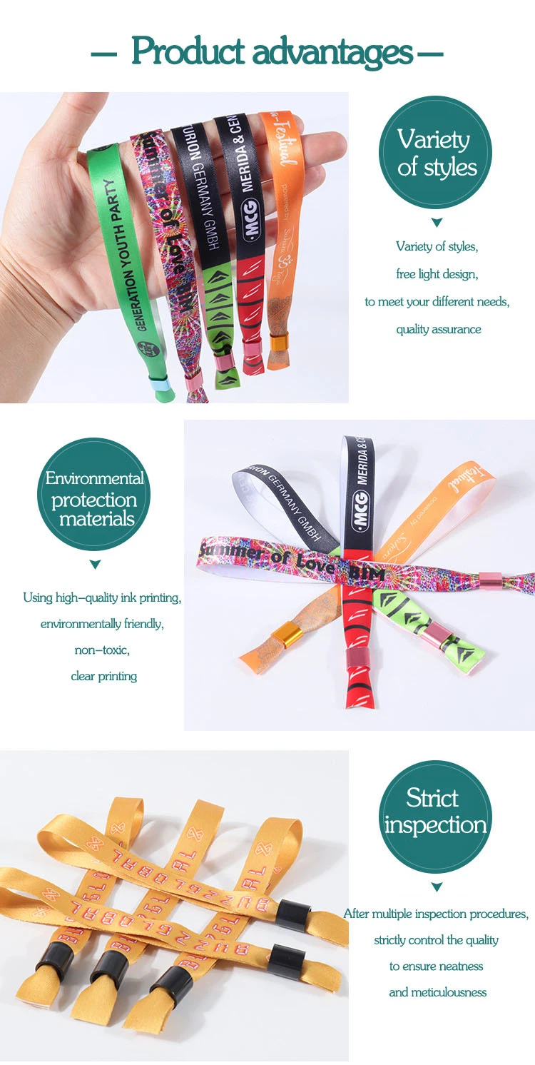 Promotion Custom Fashion Festival Event Printed Rainbow Elastic Textile Polyester Fabric Bracelet Coachella Friendship Satin Ribbon Nylon Woven Wristband