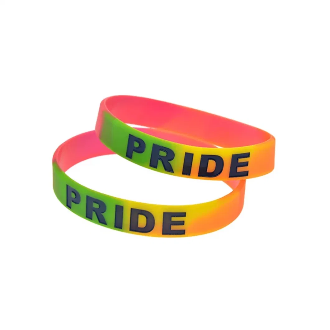 Rainbow Pride Gay Lesbian Pround Custom Rubber Bracelet Plastic Wristlet Wholesale Price Hot Selling Silicone Wristband