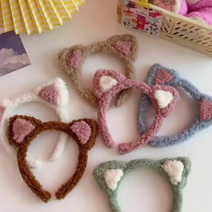 Korean Cute Cartoon Cat Ear Lamb Wool Furry Headbands