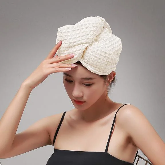 Private Logo Microfiber Waffle Hair Drying Cap Towel Shower Bath SPA Hair Dry Towel Turban