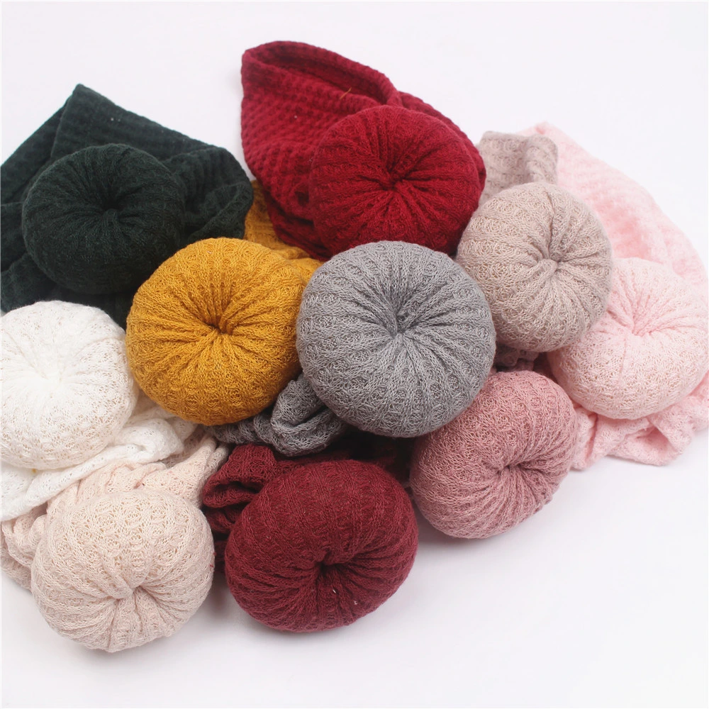 New Baby Waffle Wool Sweet Snare Head Knitted Ball Headbands for Baby