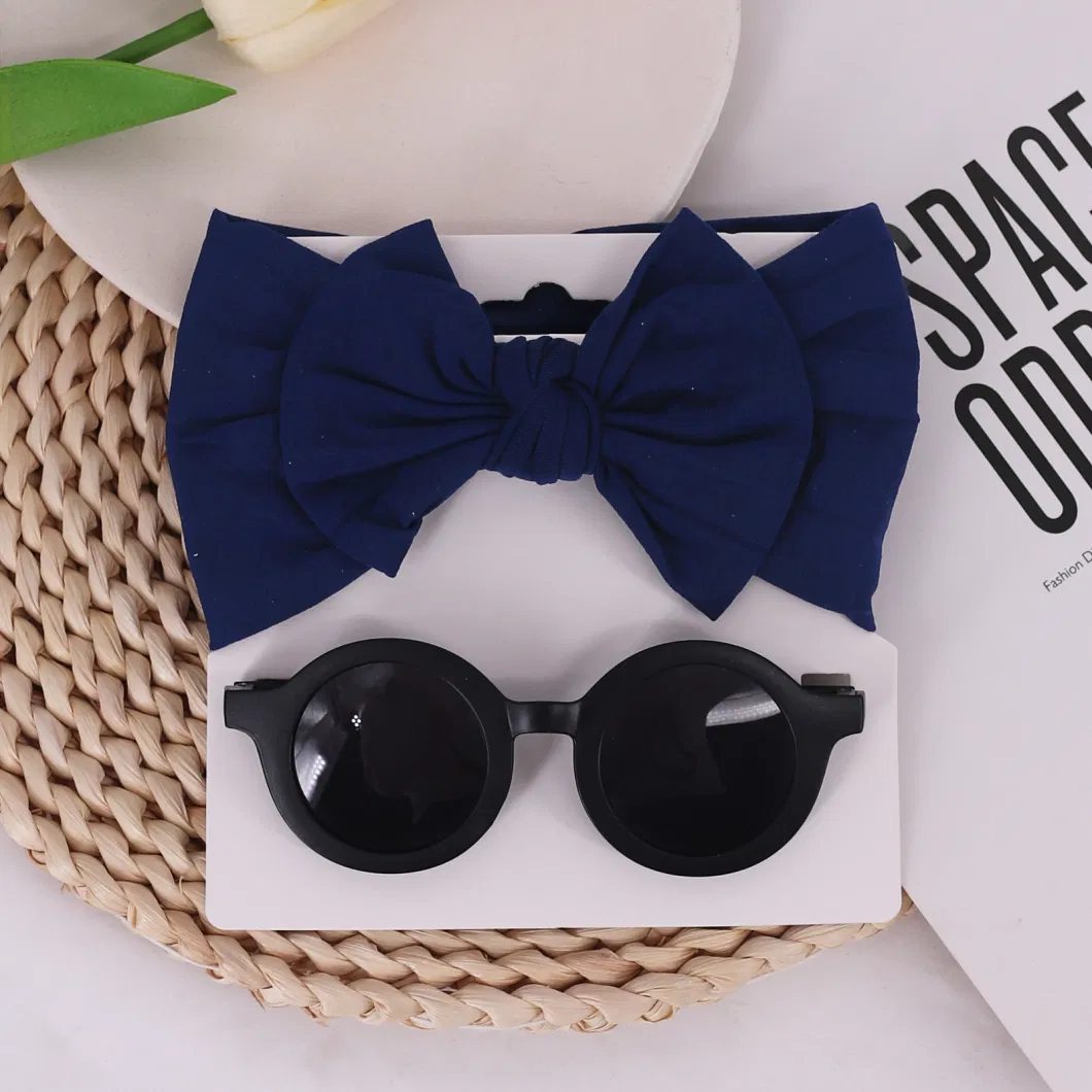 Newborn Baby Hair Accessories Hollow Hair Ribbons Bow Baby Headband and Sunglasses