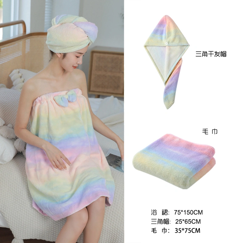 Soft Rainbow Color 3PC Bath Towels, Bath Towel with Hair Towel Set, Soft Coral Fleece Body Towel Set