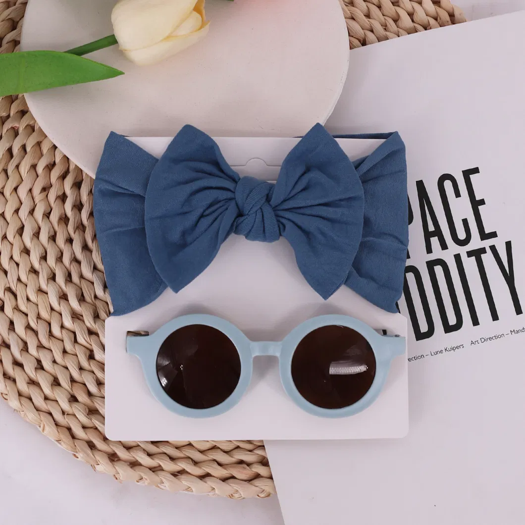 Newborn Baby Hair Accessories Hollow Hair Ribbons Bow Baby Headband and Sunglasses