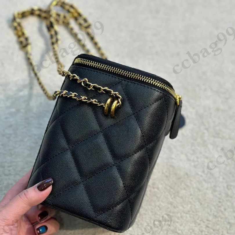 Classic Flap Caviar Bag Black Case Designer Top Mirror Cowhide Quilted Metal Hardware Zipper Badge Chain Shoulder Crossbody Bucket Bags