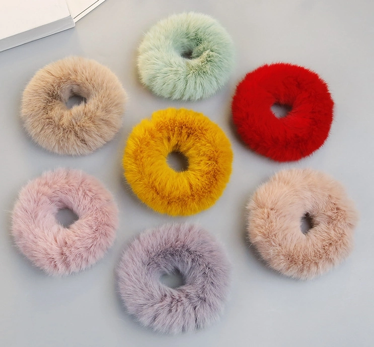 Artificial Rabbit Fur Plaid Hair Tie