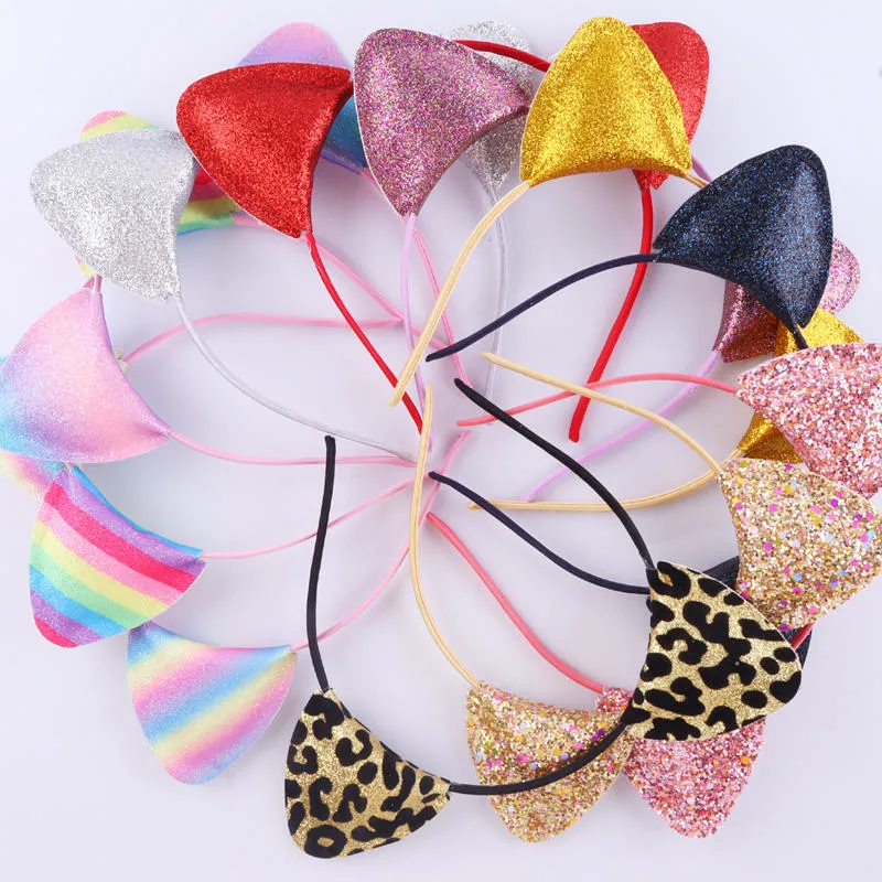 Christmas Gift Sequined Cartoon Cat Ear Headband Girls&prime; Hair Birthday Glitter Headbands