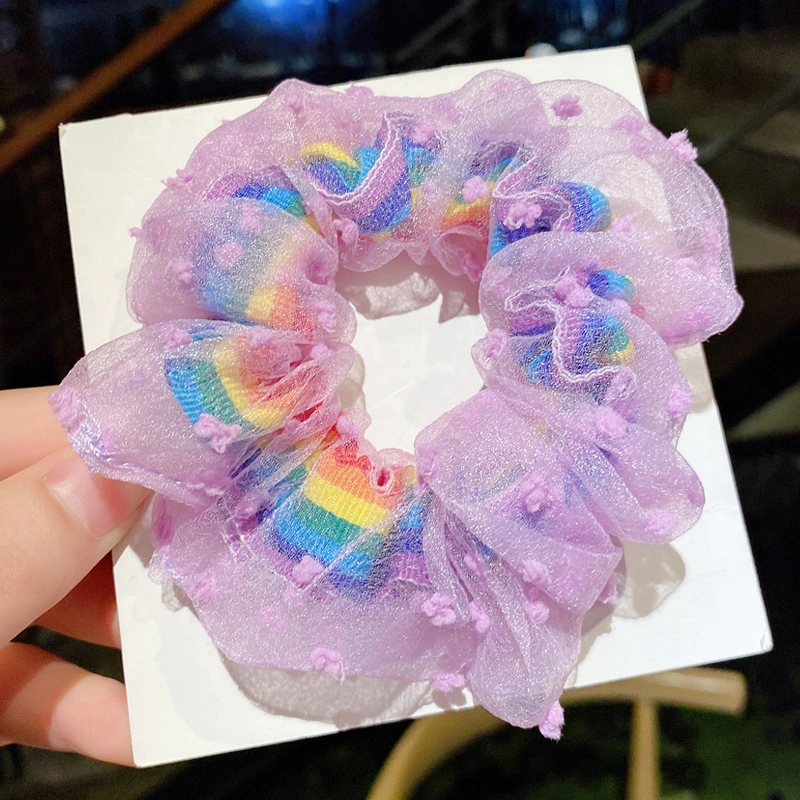 Rainbow Large Scrunchie Mesh Scrunchie Sweet Head Cord Organza Hairband