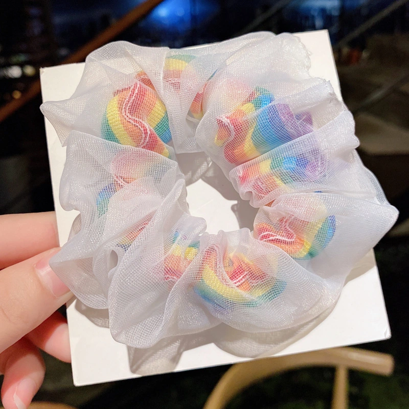 Rainbow Large Scrunchie Mesh Scrunchie Sweet Head Cord Organza Hairband