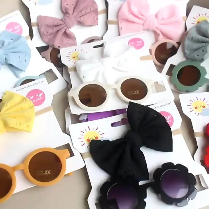 2PCS/Set Kids Sunflower Sunglasses Matching Bow Knot Headband Flower Shape Sunglasses and Headbands Set