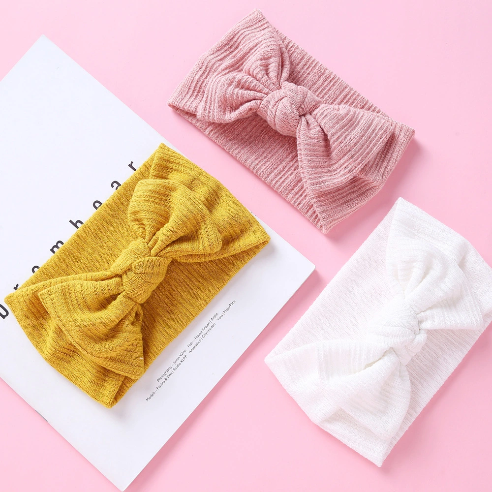 Ins Children&prime;s Wool Headband Double Knit Elastic Bow Headband for Baby