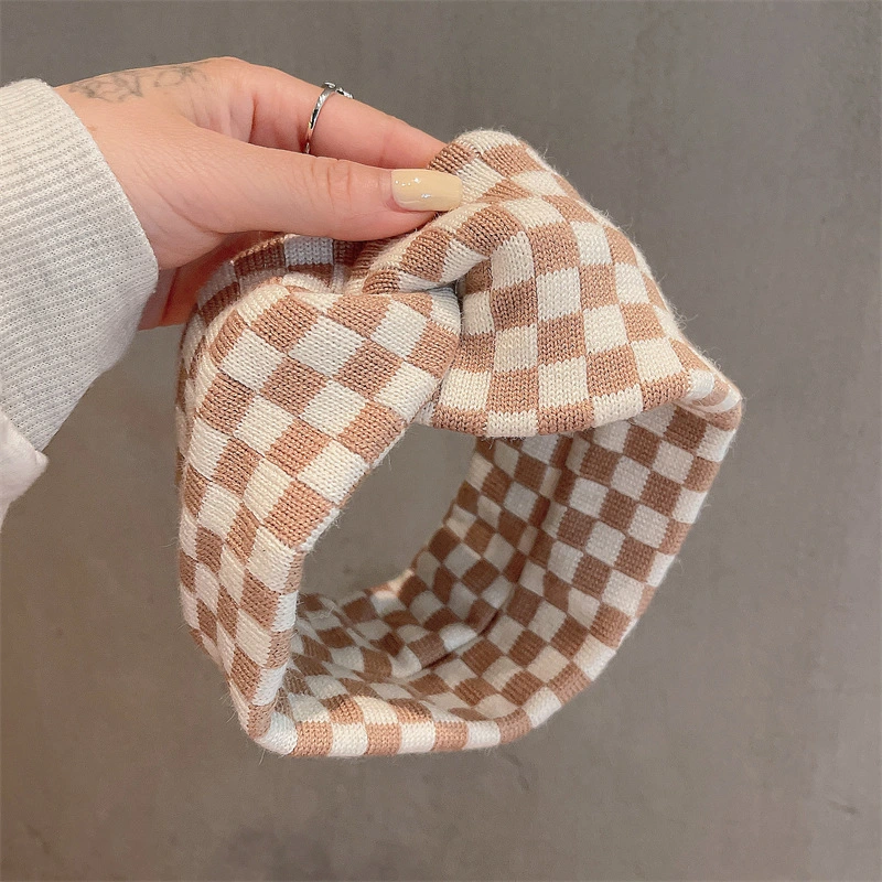 Women&prime;s Daily All-Match Go out Checkerboard Grid Elastic Headband