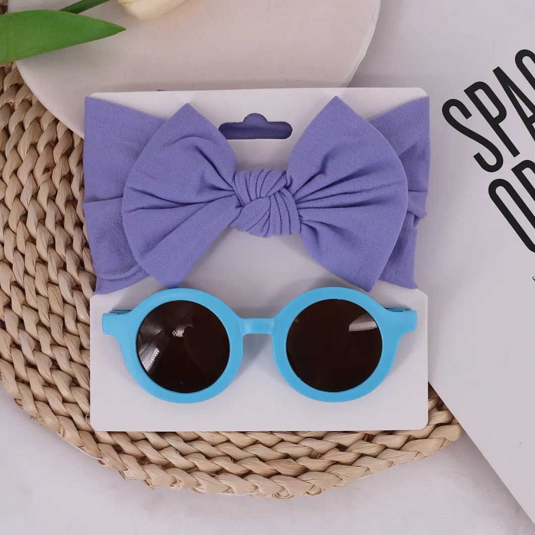 Newborn Baby Hair Accessories Hollow Hair Ribbons Bow Baby Headband and Sunglasses