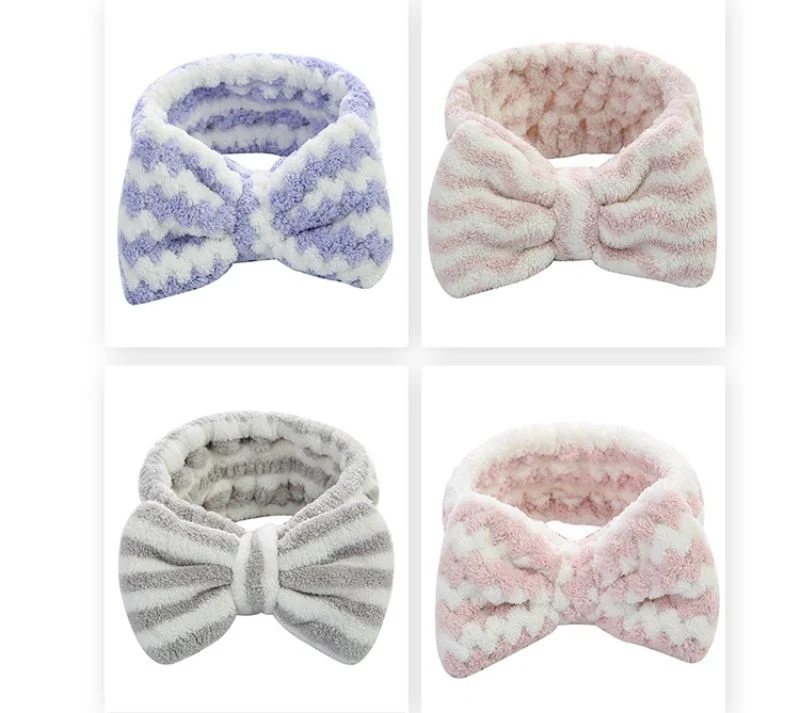 Hair Accessories Soft Flannel Turban Bowknot Headband Custom Makeup Bow Bath Headband for Women Cosmetic &amp; Facial SPA