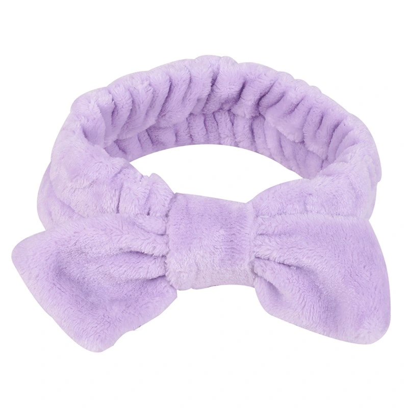 Soft Solid Color Face Makeup Hair Bands for Washing Face Shower Fluffy Coral Fleece Women Bow Facial SPA Headband