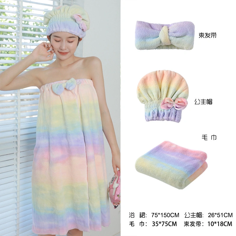 Soft Rainbow Color 3PC Bath Towels, Bath Towel with Hair Towel Set, Soft Coral Fleece Body Towel Set