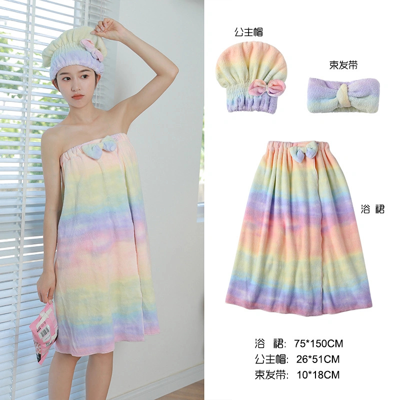 Soft Rainbow Color 3PC Bath Towels, Bath Towel with Hair Towel Set, Soft Coral Fleece Body Towel Set