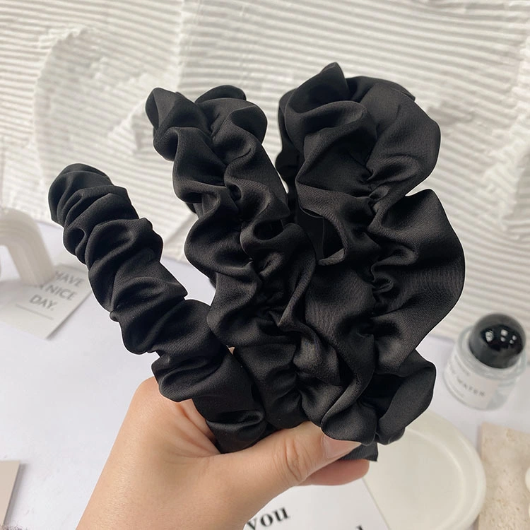 Black Large Headband Korean Premium Hair Adornment Satin French Pleated Headband Face Wash