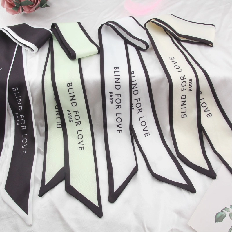 Retro French Small Long Scarf Headband Women Tie Hair Twill Letter Headband