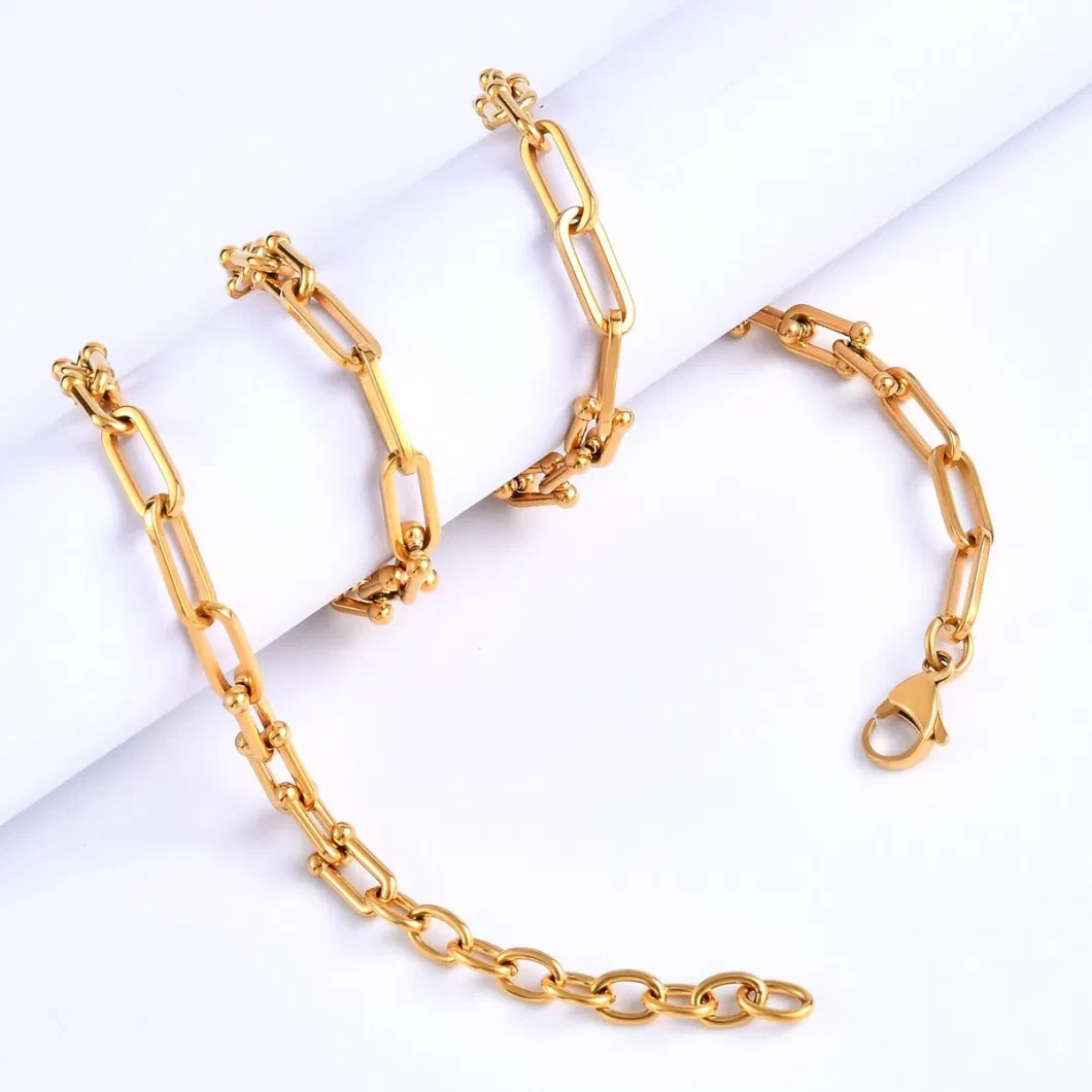 Facshion Gift 18K Gold Chunky U Shaped Choker Link Chain Necklace Pinball Linked Stainless Steel Jewelry