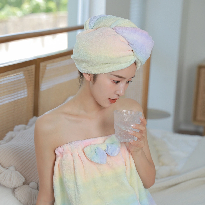 Soft Rainbow Color 3PC Bath Towels, Bath Towel with Hair Towel Set, Soft Coral Fleece Body Towel Set