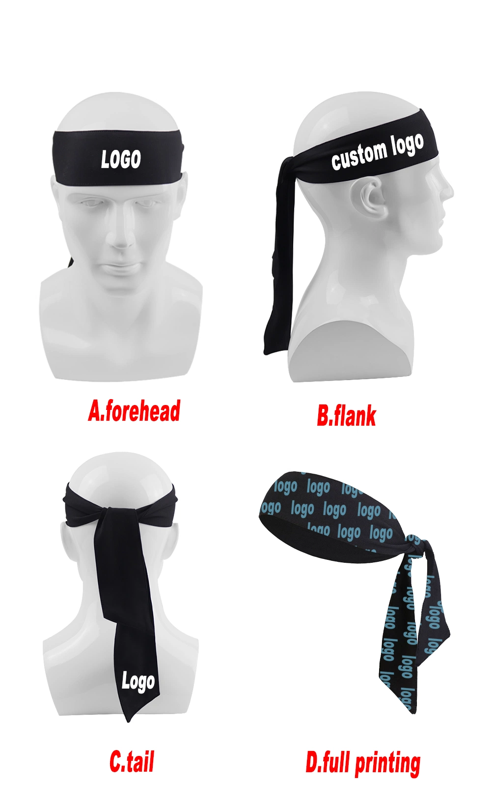 Custom Logo Headbands Headtie Comfortable Fabric Hair Cool Head Tie Sports Headband for Men