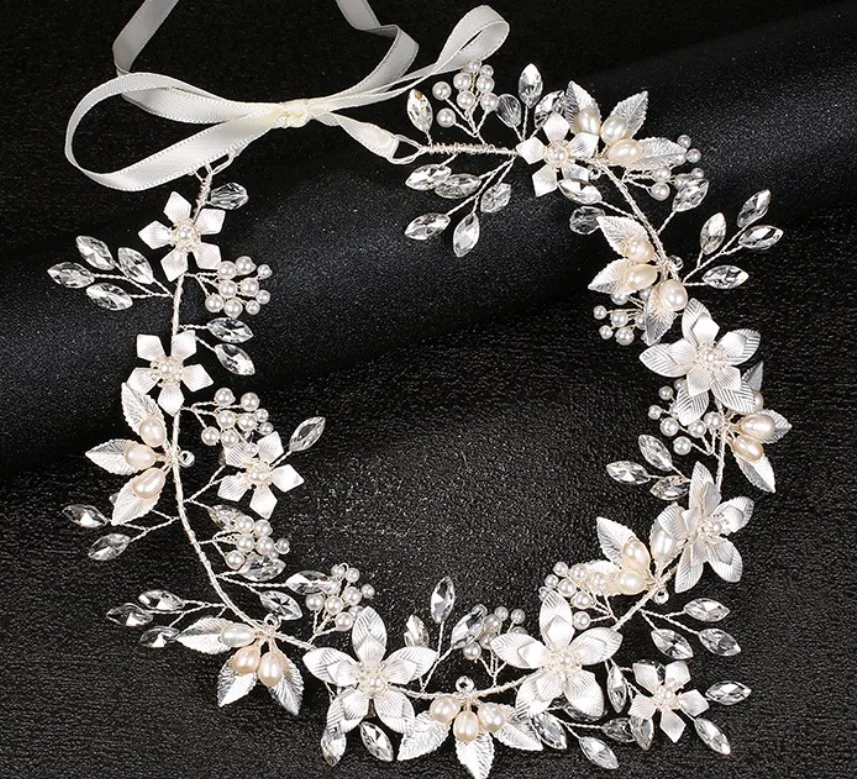 Bridal Wedding Crystal Pearl Headband Hair Vines Headpiece. Bridal Pearl Headband