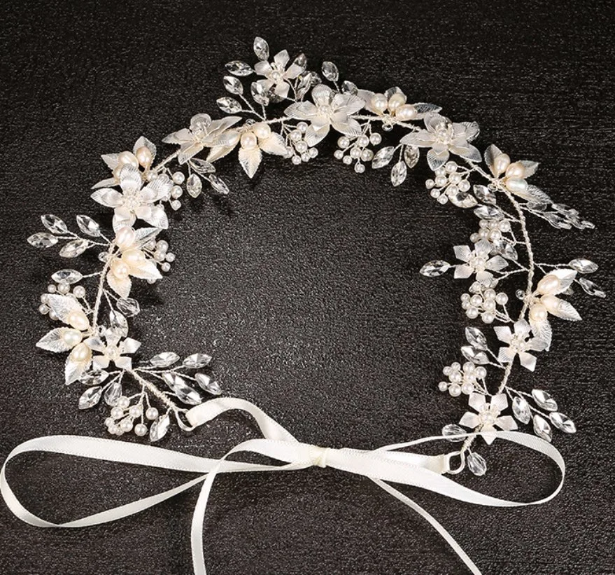 Bridal Wedding Crystal Pearl Headband Hair Vines Headpiece. Bridal Pearl Headband