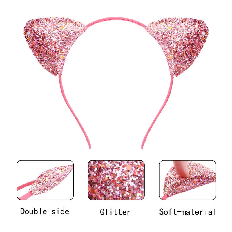 Christmas Gift Sequined Cartoon Cat Ear Headband Girls&prime; Hair Birthday Glitter Headbands