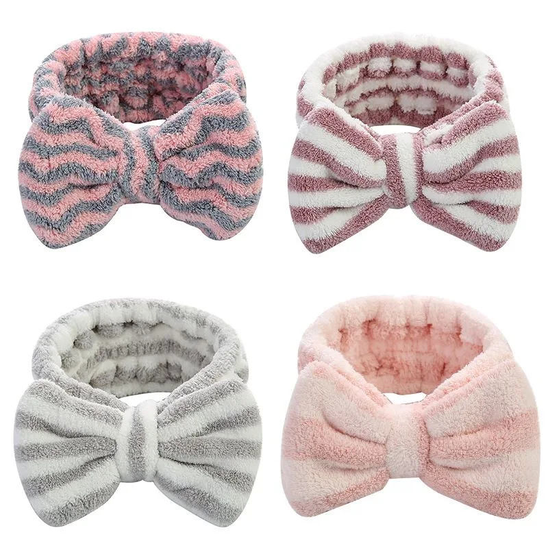 Hair Accessories Soft Flannel Turban Bowknot Headband Custom Makeup Bow Bath Headband for Women Cosmetic &amp; Facial SPA