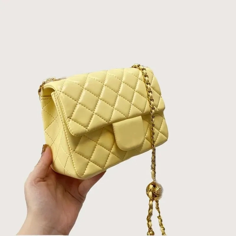 Ladies Classic Mini Flap Crush Ball Bags Square Candy Colors Quilted Matelasse Chains Adjustable Shoulder Strap Gold Metal Hardware Designer Single Shoulder Bag