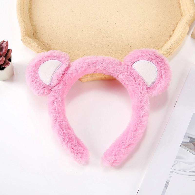 Ins Cute Plush Strawberry Bear Hair Band Lady Pink Rose Red Ears Hair Hoop