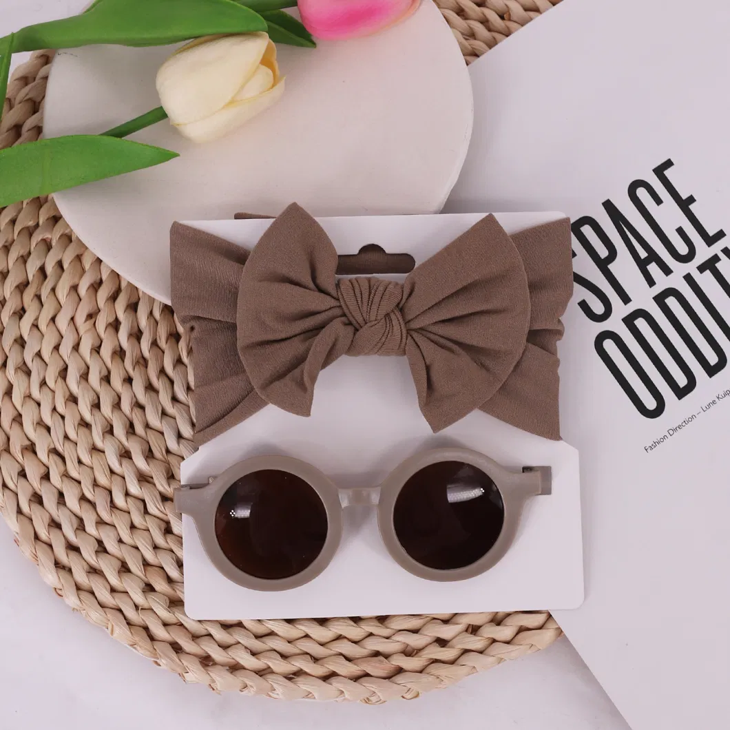 Newborn Baby Hair Accessories Hollow Hair Ribbons Bow Baby Headband and Sunglasses