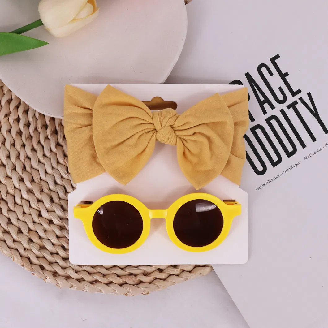 Newborn Baby Hair Accessories Hollow Hair Ribbons Bow Baby Headband and Sunglasses