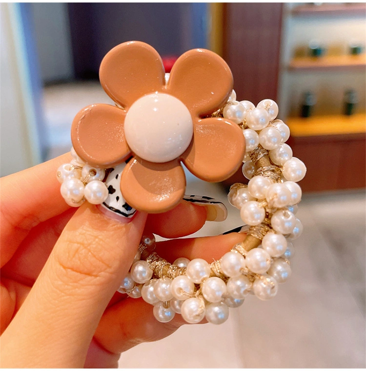 Children Cute Bear Bow Hair Bands for Girls Flower Elastic Headband Pearl Scrunchies Kids Hair Accessories Hair Ties Scrunchy