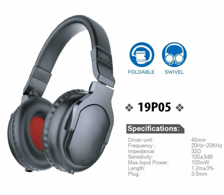 Over Ear Wired Headphone 19p05 Foldable Swivel Adjustable DJ Headphone