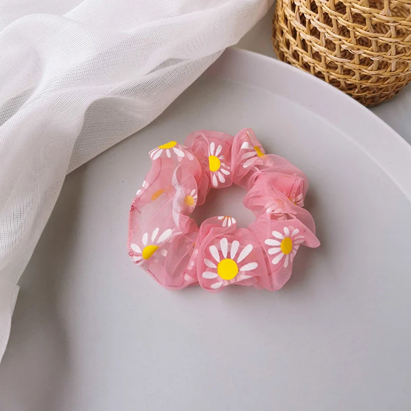 Korean Style Simple Small Daisies Organza Hair Scrunchies Rubber Band