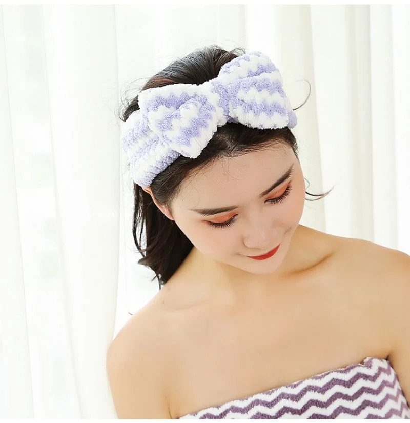 Hair Accessories Soft Flannel Turban Bowknot Headband Custom Makeup Bow Bath Headband for Women Cosmetic &amp; Facial SPA