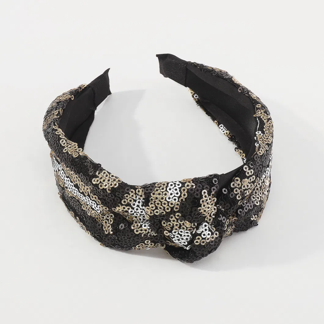 Fashionable Wide Headband Knotted Hair Accessories Sequin Hairband