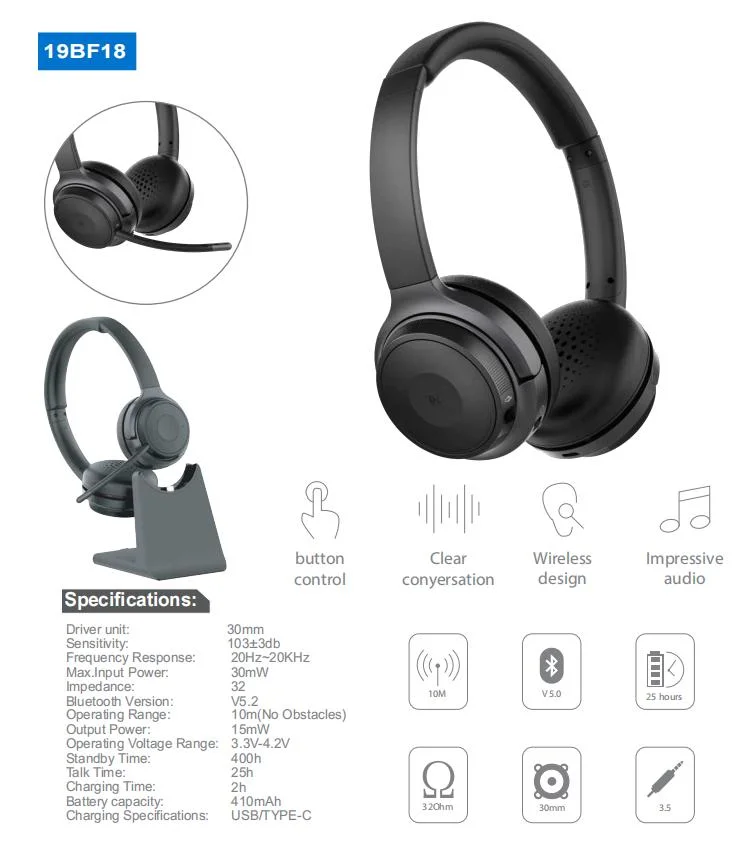 High End Business Bluetooth PC Headphone Adjustable and Swivel Headphone