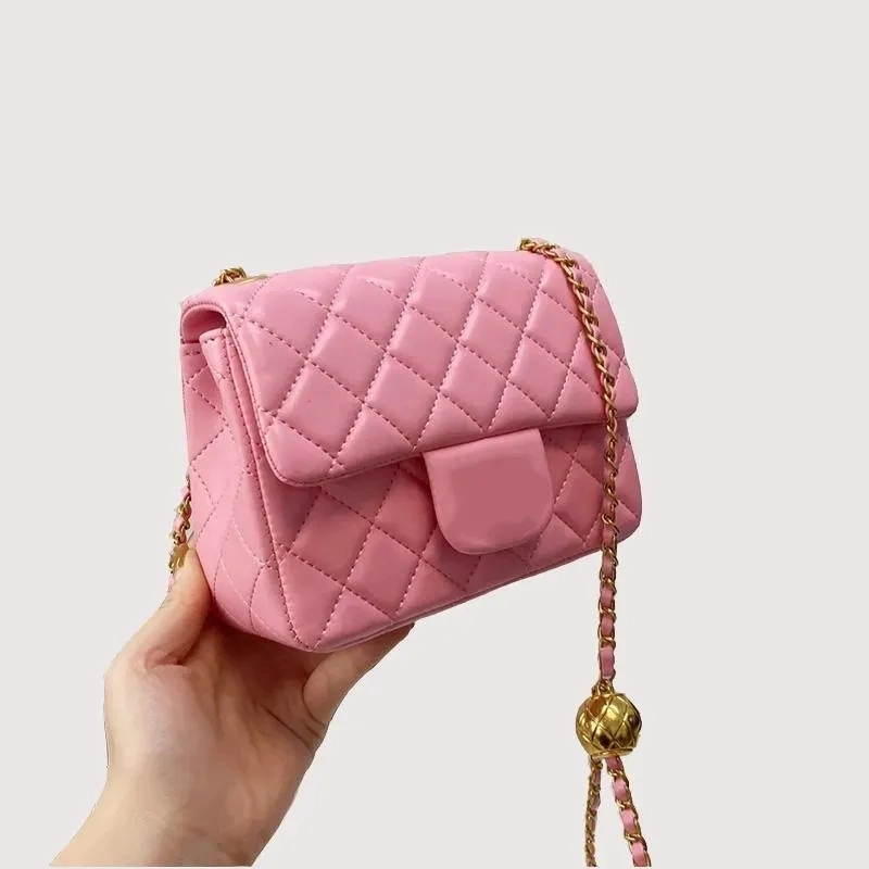 Ladies Classic Mini Flap Crush Ball Bags Square Candy Colors Quilted Matelasse Chains Adjustable Shoulder Strap Gold Metal Hardware Designer Single Shoulder Bag