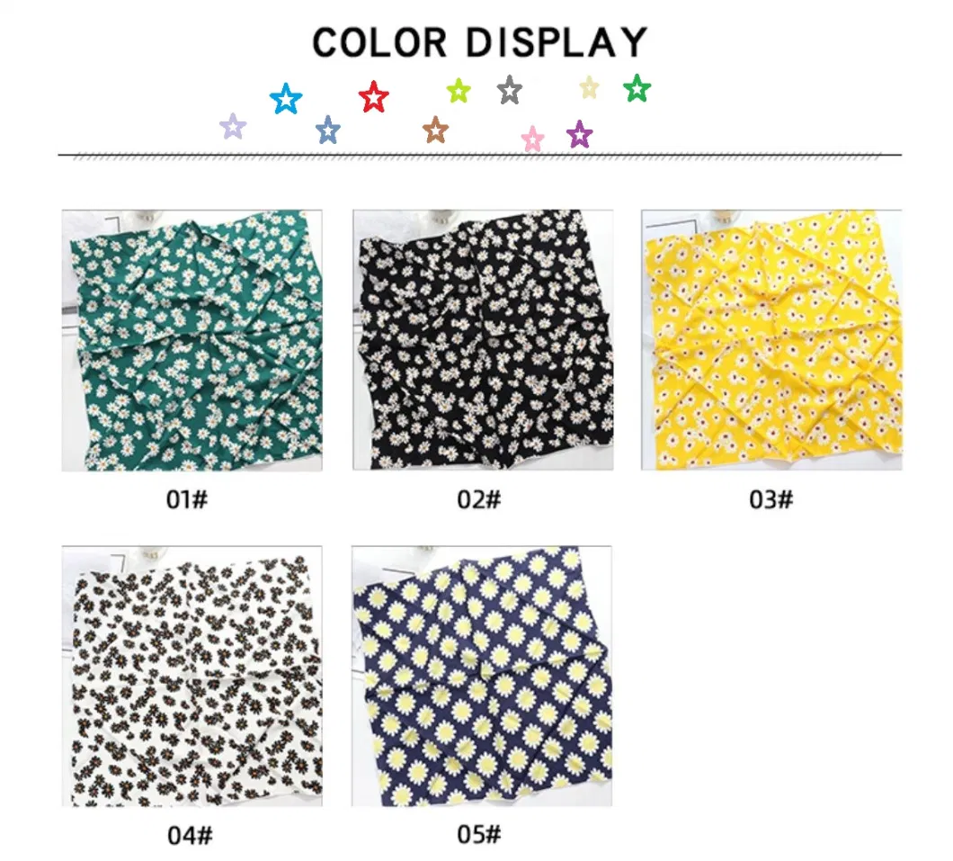 Ladies Poly-Silk Neckerchief Daisy Printed Bandana Women&prime;s Soft Wraps Head Chest Scarf